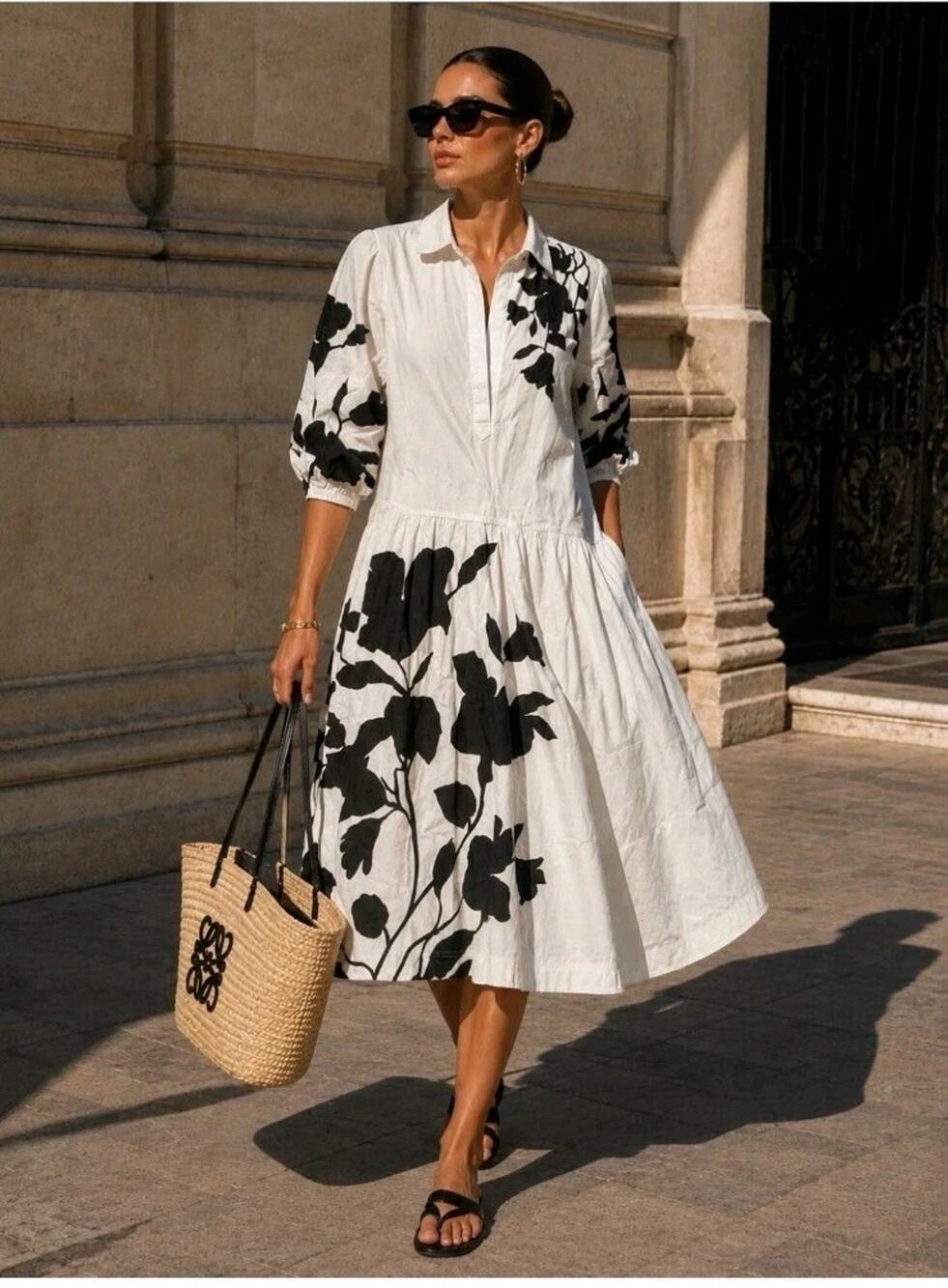 Anthropologie Maeve Jo Faulkner Button Front Asymmetrical Dress White Black XXS